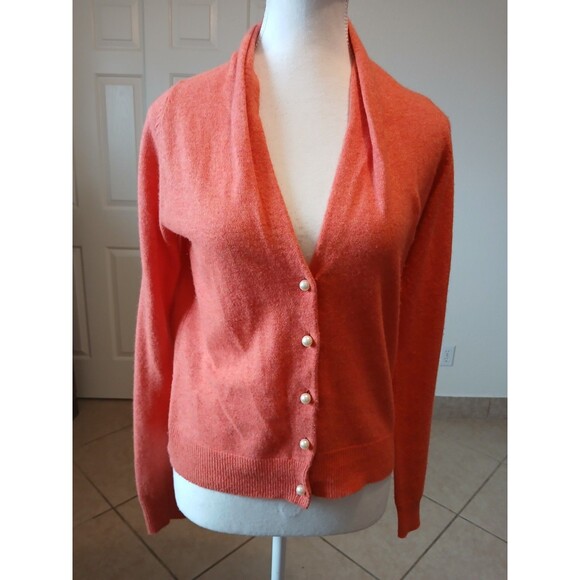 Nougat Womens London Orange Ruched Cropped Shrunken Sweater Lambswool Blend Sz 2 - Picture 2 of 16